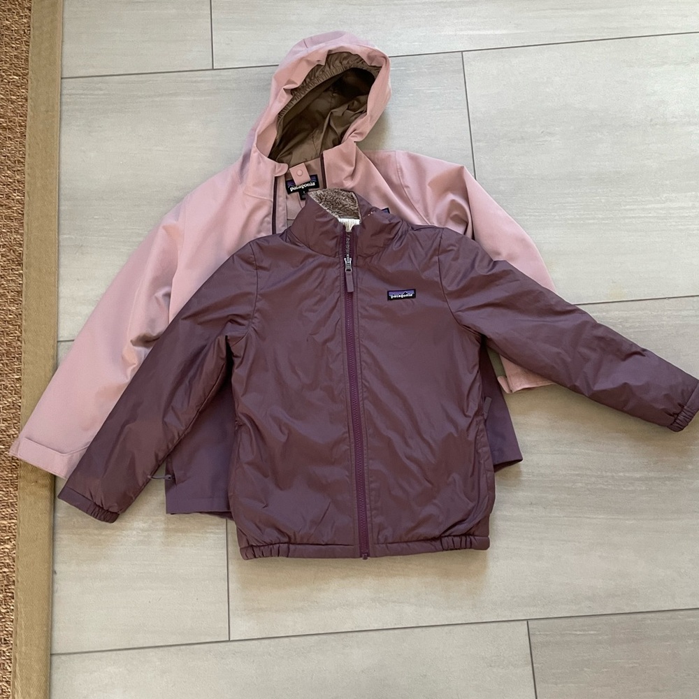Patagonia Kids Raincoats in Light Pink and Purple